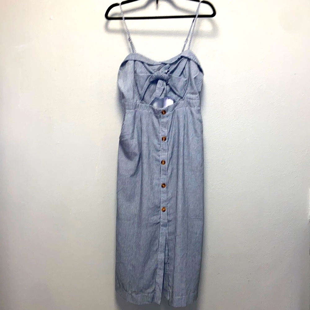 White Closet Navy White Ticking Sweetheart Neckline Nautical Midi Sundress